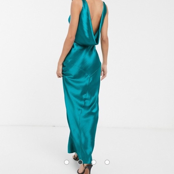 teal satin maxi dress